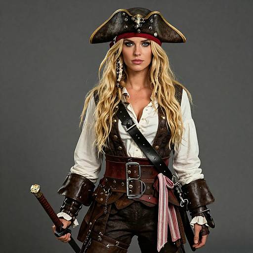 Blonde Female Pirate in Classic Outfit