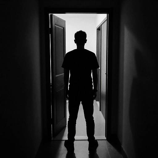 Mysterious Silhouette in Dim Hallway