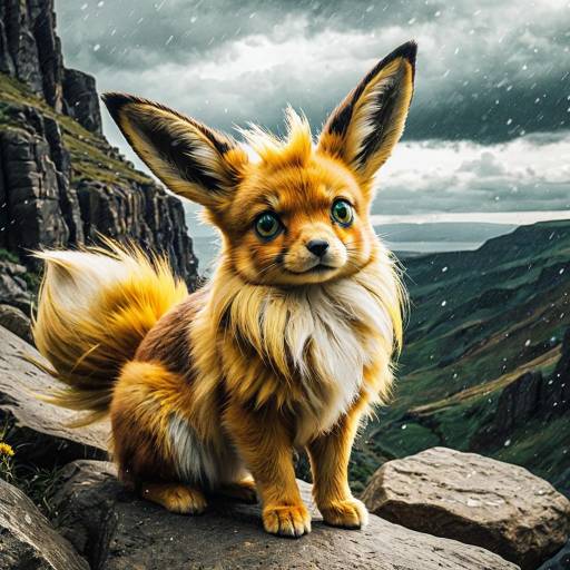 Eevee Inspired Fantasy Creature on Cliffside