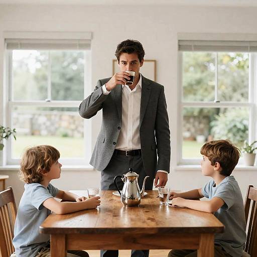 Family Moment in a Sunlit Dining Room