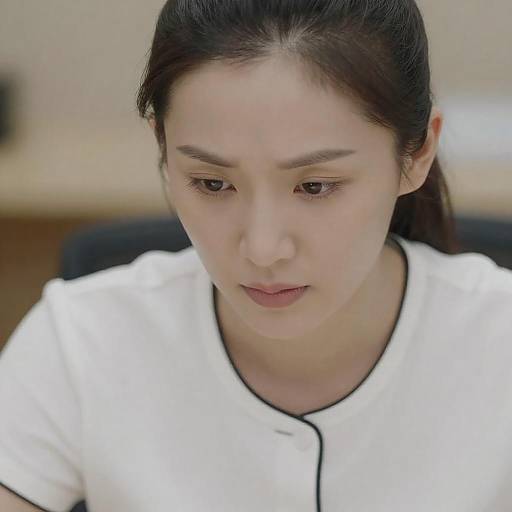 Intense Woman in White Blouse Portrait