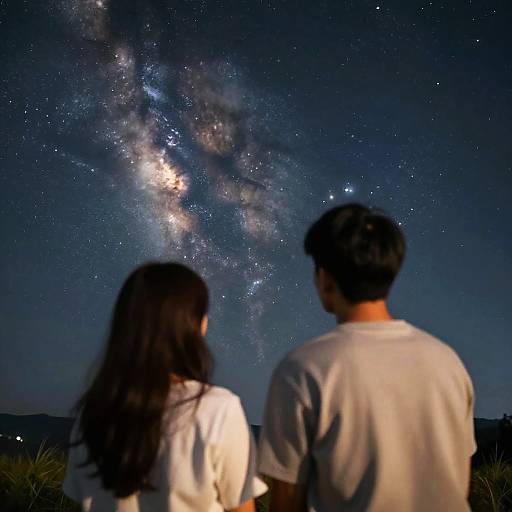 Young Couple Stargazing Under Milky Way