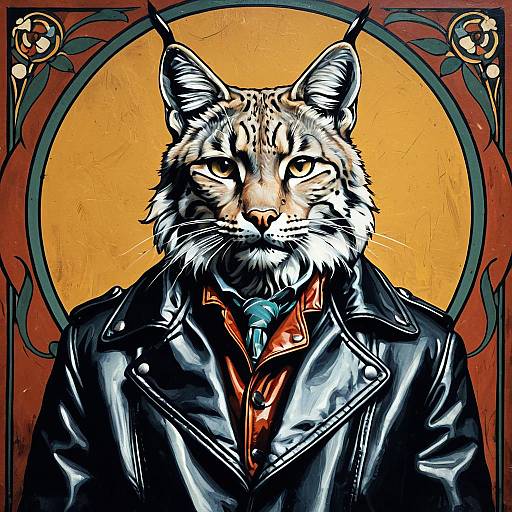 Stylized Lynx Portrait in Leather Jacket