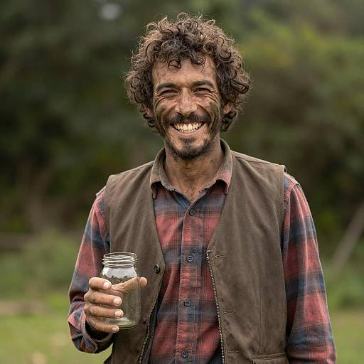 Joyful Man with Jar in Nature