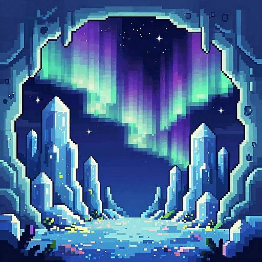Icy Crystalline Cavern Pixel Art
