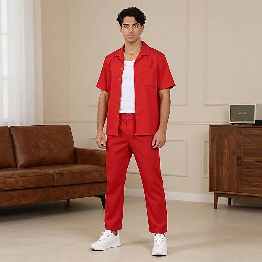 Man in Red Costume Indoors