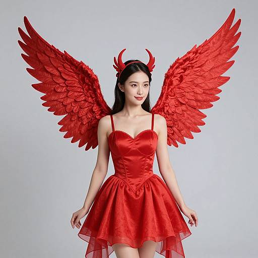 Woman in Red Fairy Wings Costume