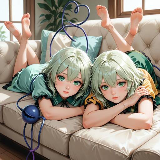 Playful Sisters with Green Eyes and Hair