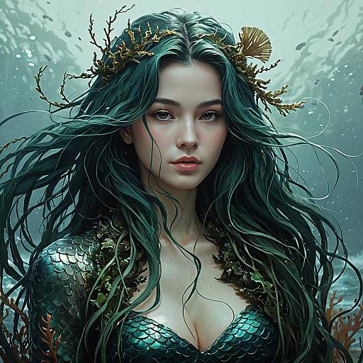 Elegant Mermaid with Seaweed Hair
