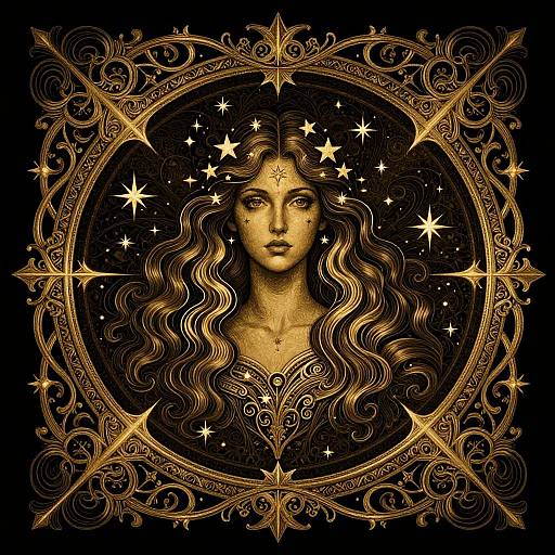 Golden Victorian Virgo Zodiac Art