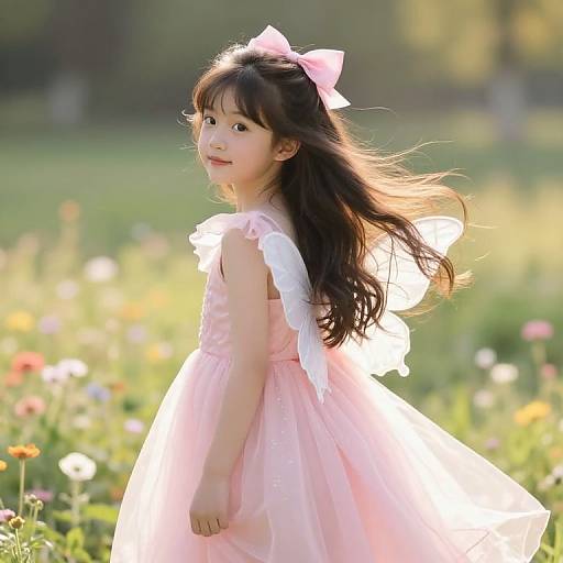 Whimsical Fairy Girl in Sunlit Meadow