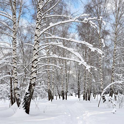 Snow-Covered Birchwood Winter Forest