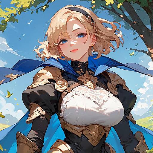 Armored Girl Smiling Under Blue Sky