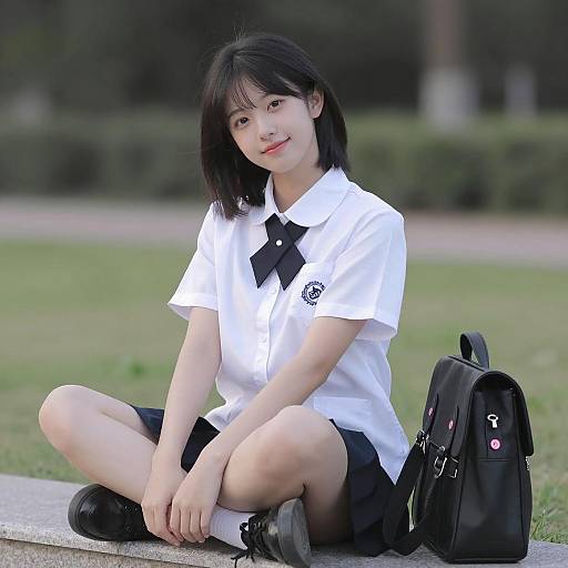 Serene Schoolgirl on Stone Ledge