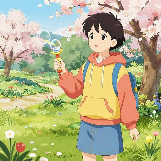 Young Artist in Blooming Garden