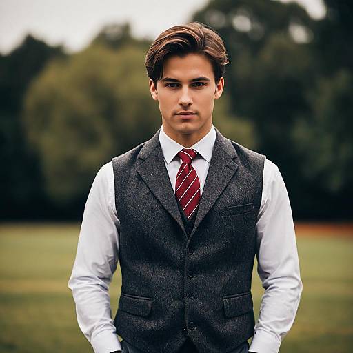 Young Man in Preppy Formal Attire Outdoors