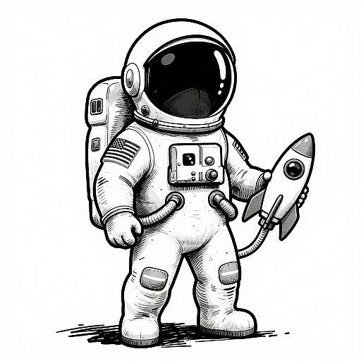 Black and White Astronaut Caricature