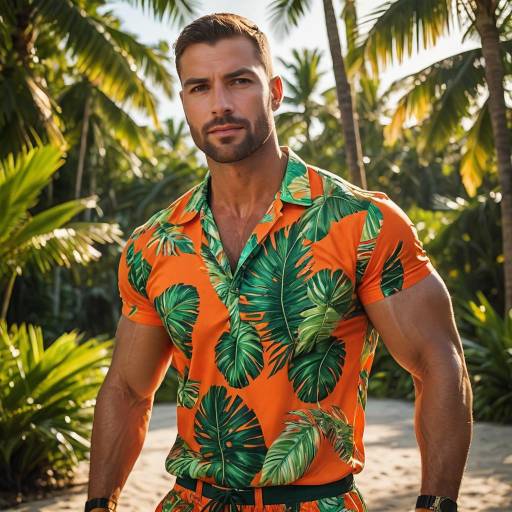 Muscular Man in Tropical Summer Setting