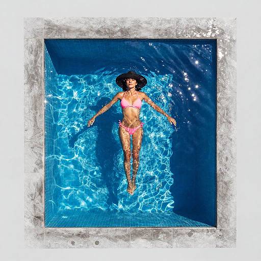 Aerial View of Woman in Pool