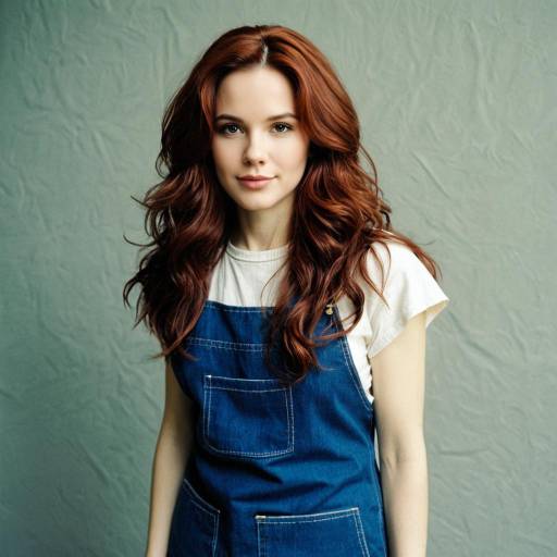 Young Woman in Denim Overalls with Auburn Hair
