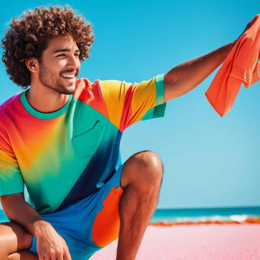 Stylish Man Posing on Vibrant Beach Stylish Man Posing on Vibrant Beach