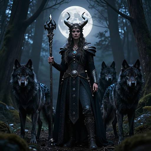 Mystical Viking Sorceress with Wolves