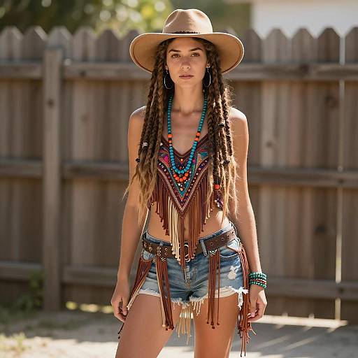 Bohemian Woman in Hippie Costume Outdoors