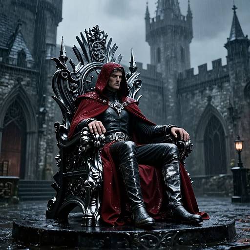 Gothic Stormy Throne with Cloaked Figure