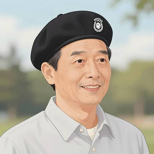 Smiling Older Asian Man in Nature