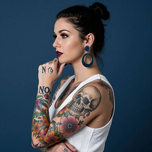 Tattooed Woman in White Top