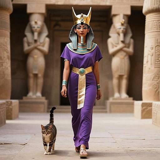 Egyptian Priestess Walking in Temple