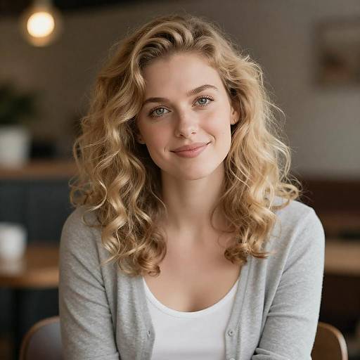 Smiling Blonde Woman in Soft Lighting