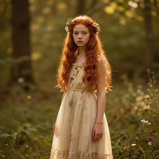 Redhead Teen in Sunlit Forest