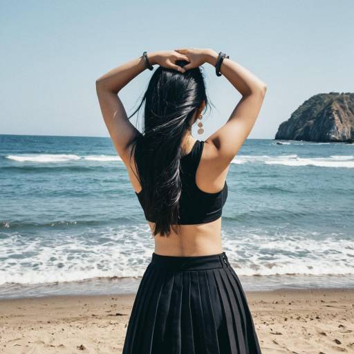 Woman in Black Outfit on Beach