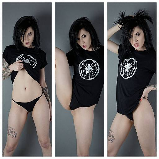 Edgy Woman in Black Spider-Man Tee