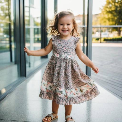 Smiling Toddler Girl in Floral Dress Outdoors