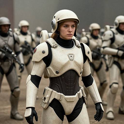 Futuristic Woman Leading Mechanized Army