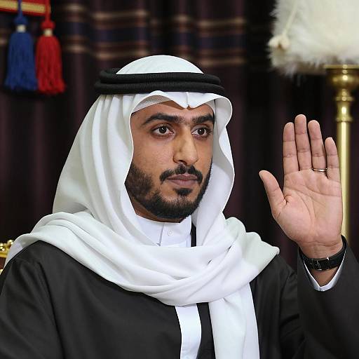 Middle Eastern Man Raising Hand