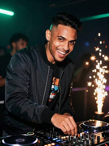 Male DJ in Club Mixing Music