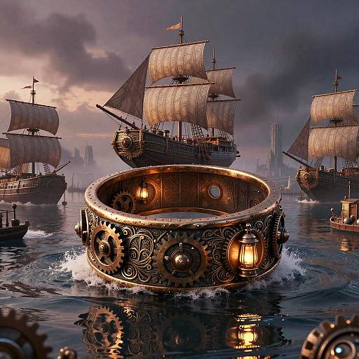 Steampunk Airship Harbor Fantasy
