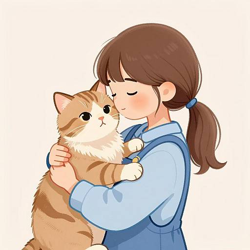 Young Girl Hugging a Fluffy Cat