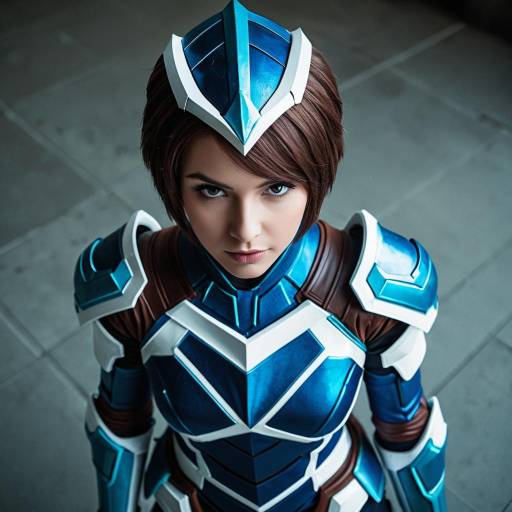 Female Cosplayer in Blue and White Lance Legendary Defender Armor