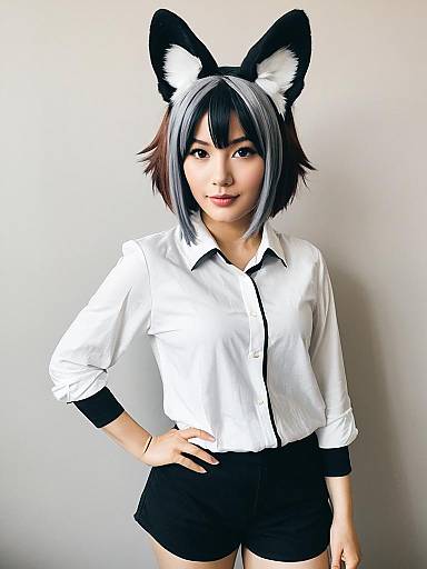 Lifestyle costume photo of African wild dog (kemono friends). Cosplay clothes