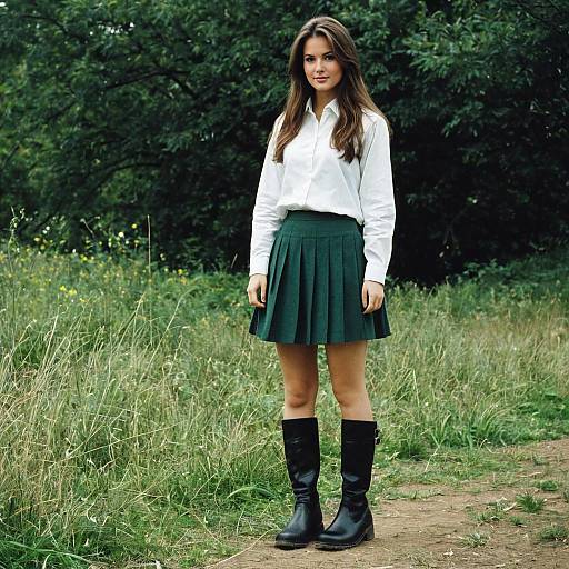 Young Woman Standing in Green Skirt Outdoors