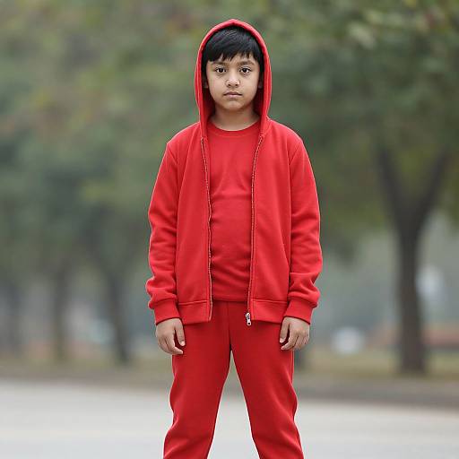 Realistic Male in Red Tracksuit Outdoors