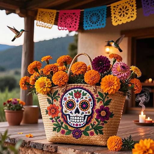 Radiant Dia de los Muertos Floral Basket