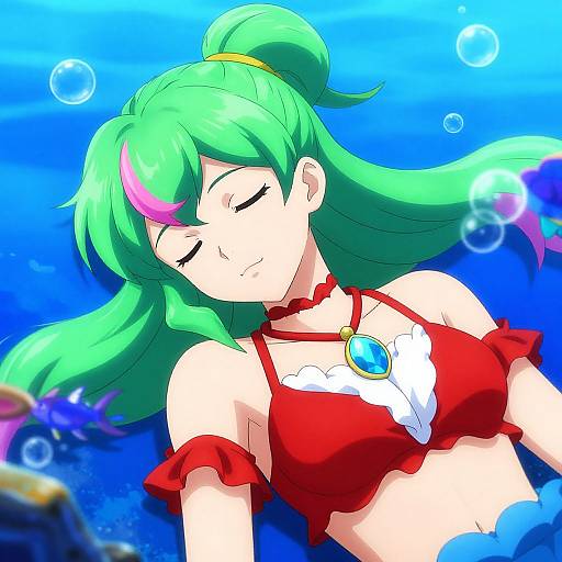Serene Green-Haired Anime Girl Sleeping