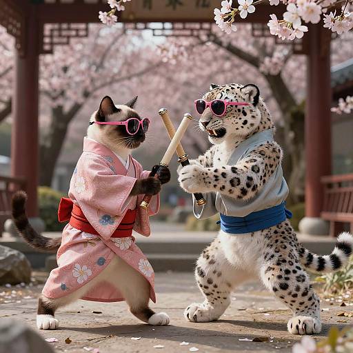 Epic Kendo Match: Cat vs. Leopard