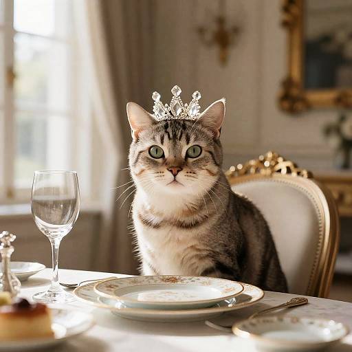 Regal Cat at Luxurious Dining Table