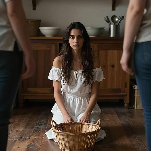 Mysterious Woman in Dimly Lit Room